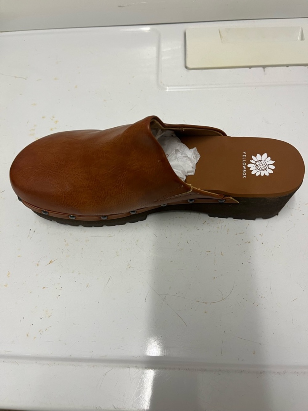 Yellow Box Brown Leather Slide Clog with Studded Trim - Picture 3 of 4